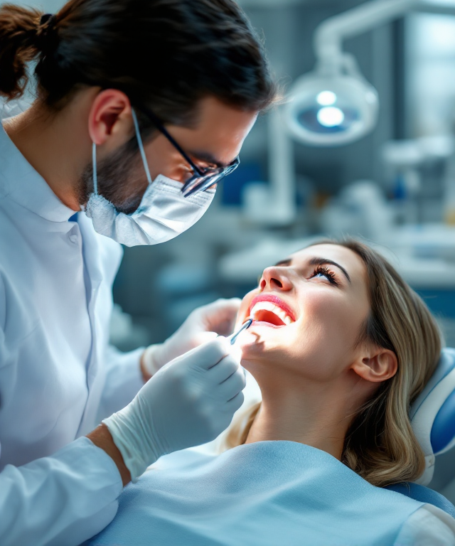 Dentist performing comprehensive dental checkup examination with dental mirror and probe