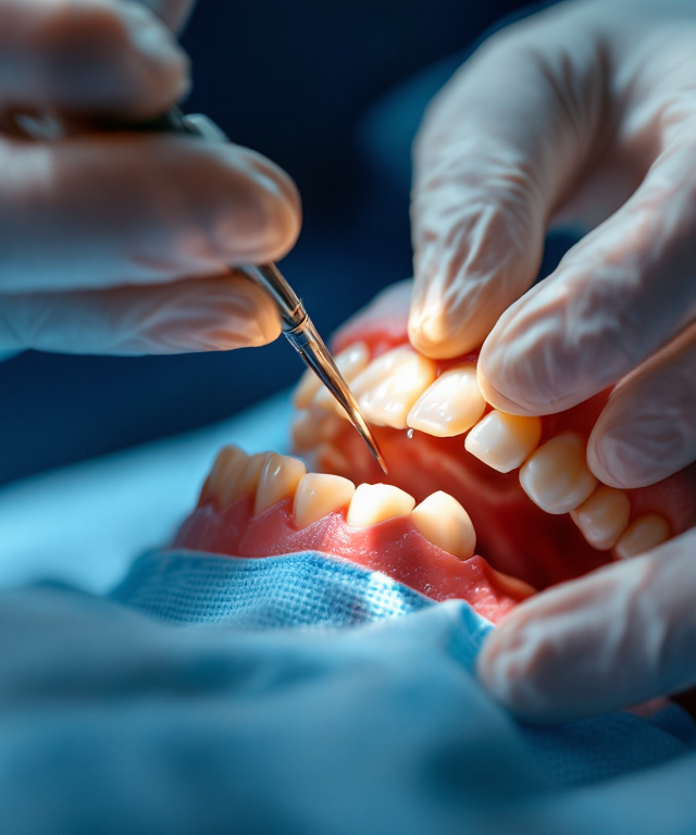 Dental restoration procedure showing composite resin filling application for tooth repair