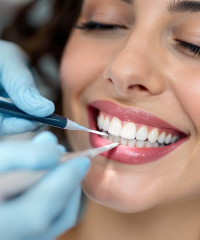 Professional teeth whitening treatment with whitening gel application for brighter smile